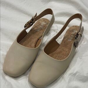 Kork-Ease Neutral Cream Slingback Loafers with Buckle